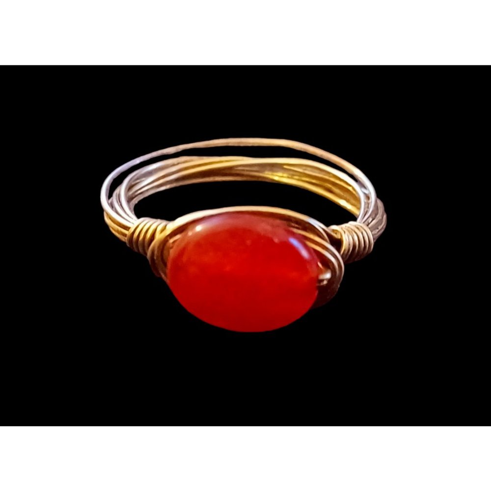 925 Sterling Silver Yellow Gold Tone Wire Wrap Natural Stone Ring Size 7